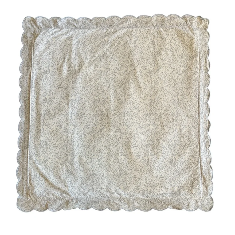 Vintage French Euro Sham Pillowcases Blue White Cotton Scalloped Edge Set